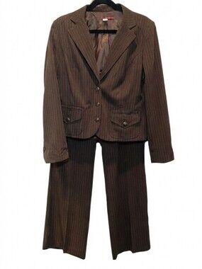 Tapemeasure Pinstripe 2pc Pant Suit Blazer Jacket Womens Size 10 Brown Business